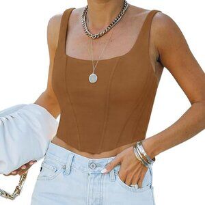 Reoria Camel Corset Crop Top | Structured Bustier Tank | Size M